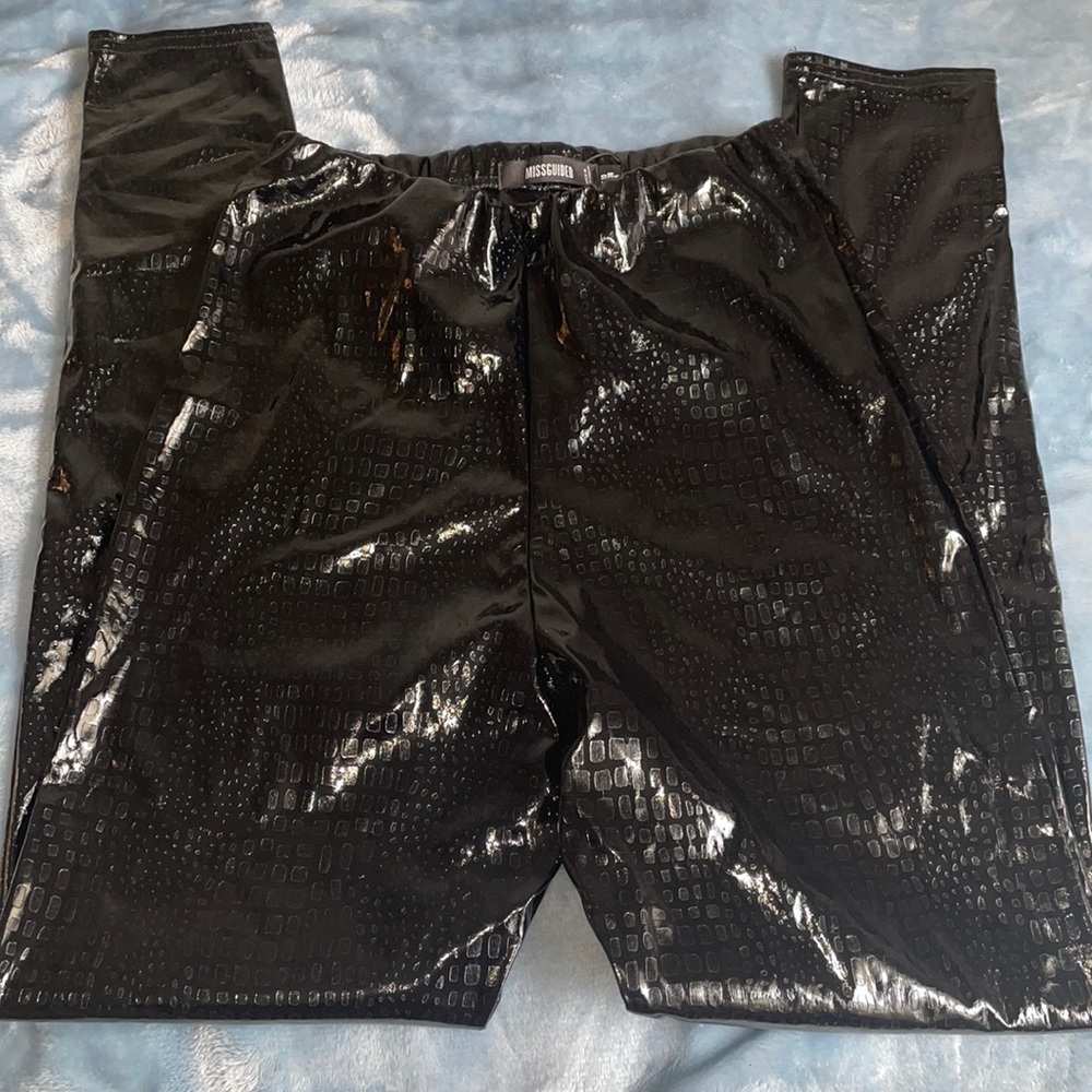 Black patent pleather leggings
